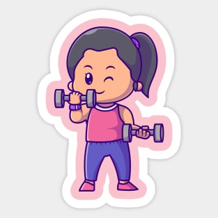 Cute Woman Lifting barbell Cartoon Sticker